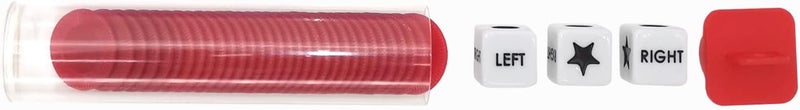 Ahoper Left Right Center Dice Game Prime Set Bundle with 3 Dices + 36 Chips. Round Tube Storage is Very Convenient for Travel. Easy to Store, Carry Around. (Red) - Image 2